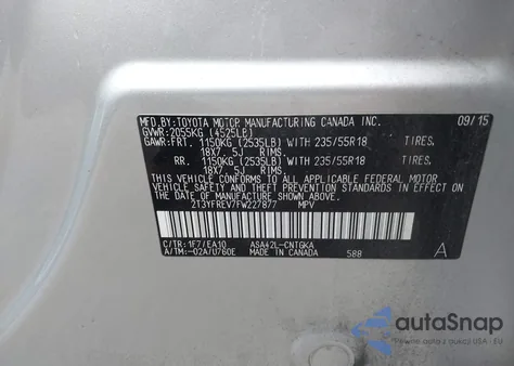 2015 Toyota Rav4 Limited from USA, damaged, VIN 2T3YFREV7FW227877